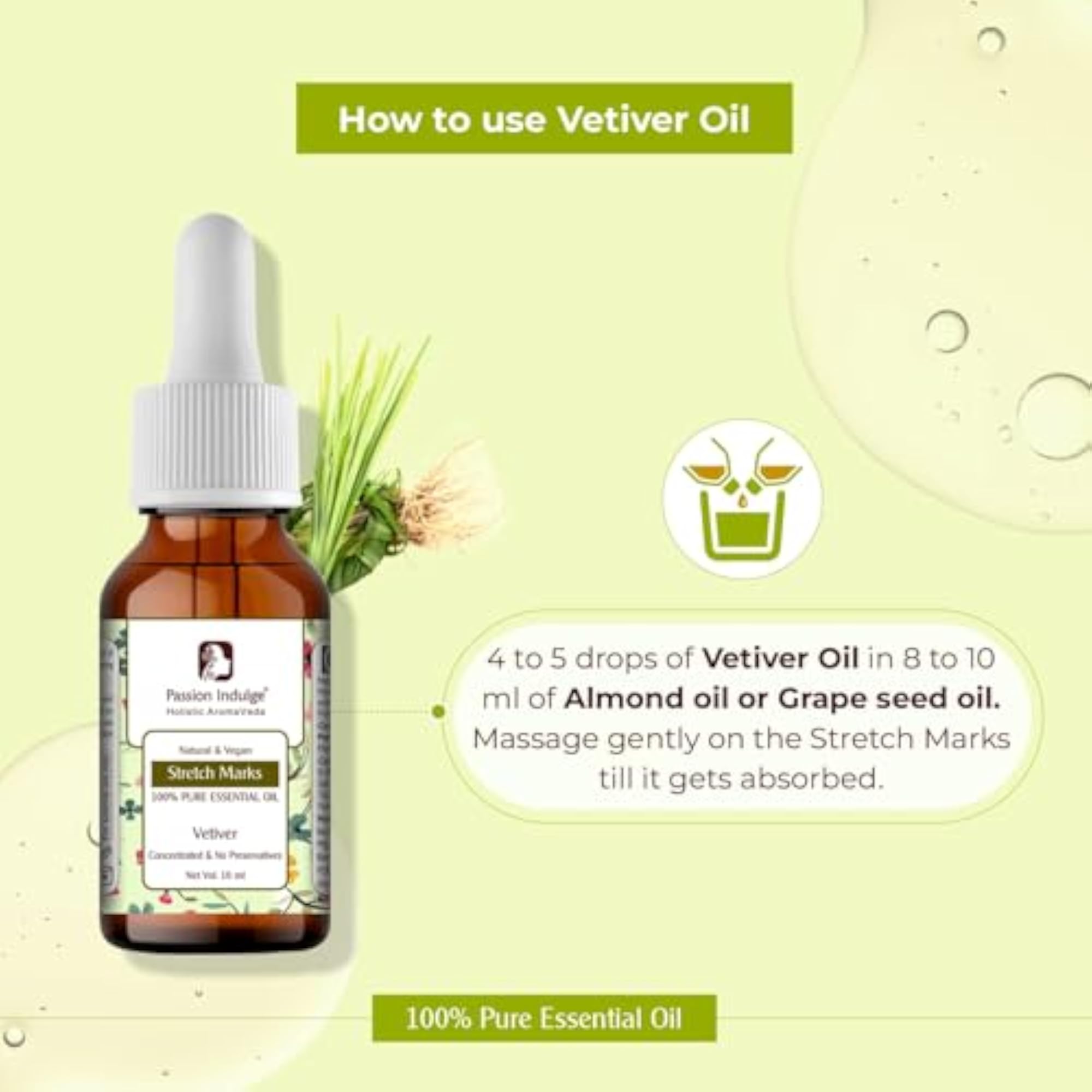 Vetiver Essential Oil for Diffuser, 10 ml with Flower Diffuser